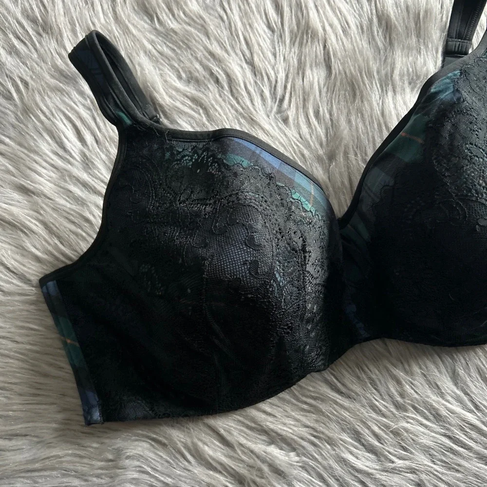 Cacique Smooth Balconette Bra Women Size 44DDD Green Black Floral Lace Underwire